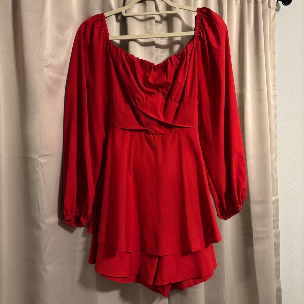 Red Long Sleeve Romper